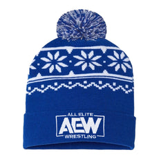 AEW - Blue Snowflake Pom Beanie Cap / Hat